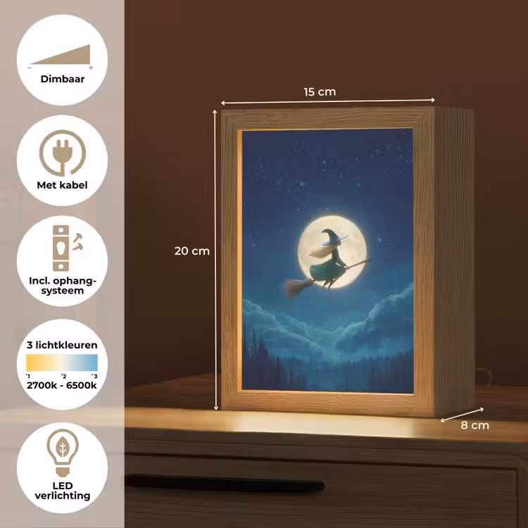 Heks - Volle maan - Sterrenhemel Light Box met kabel klein -USP_NL