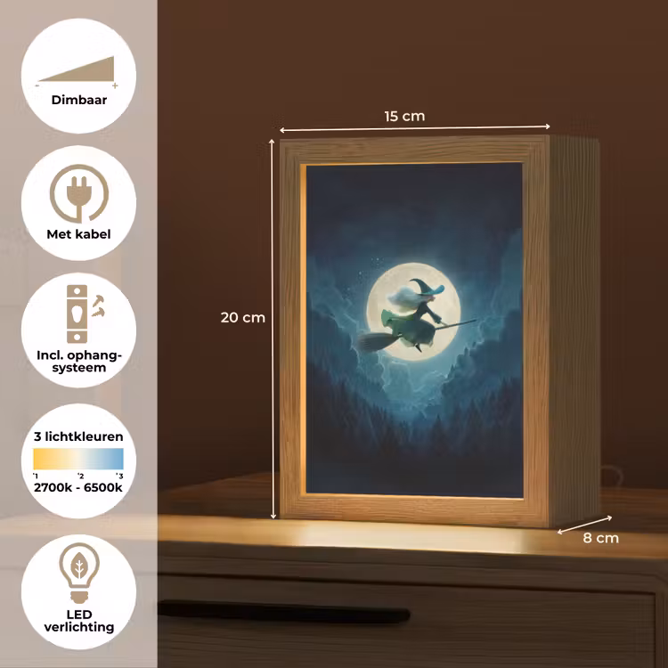 Heks - Maand - Bos - Magisch Light Box met kabel klein -USP_NL