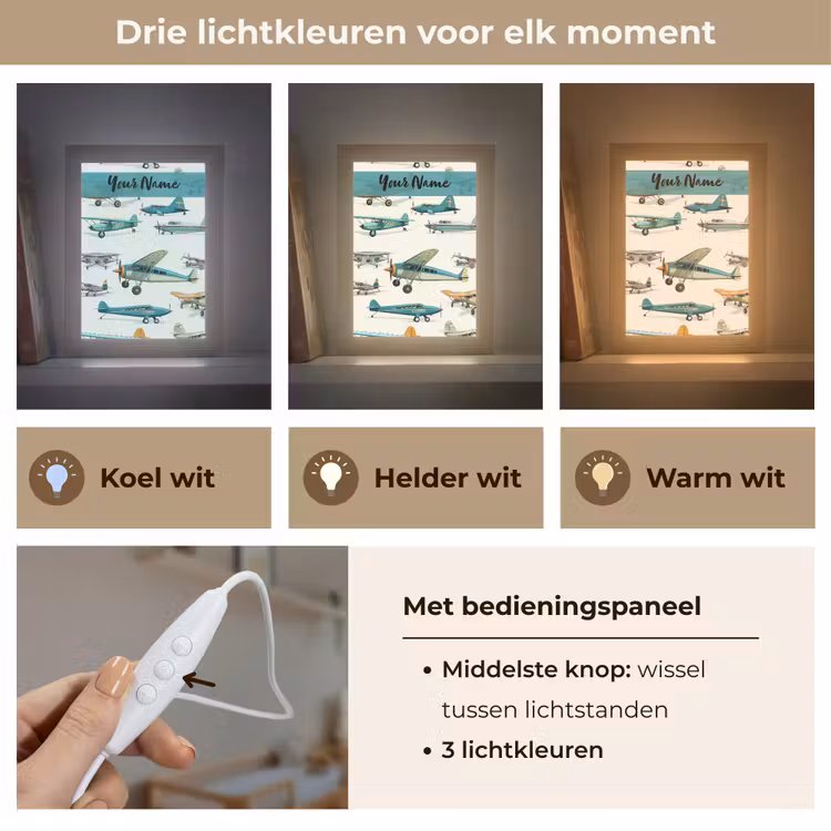 Vliegtuig - Blauw - Kinderen - Jongen - Oranje Light Box met kabel (Kinderlampje) klein -USP_lichtkleurNL