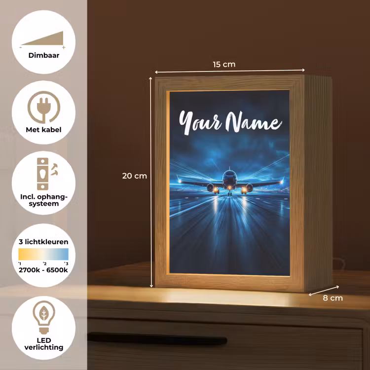 Vliegtuig - Blauw - Futuristisch Light Box met kabel (Kinderlampje) klein -USP_NL