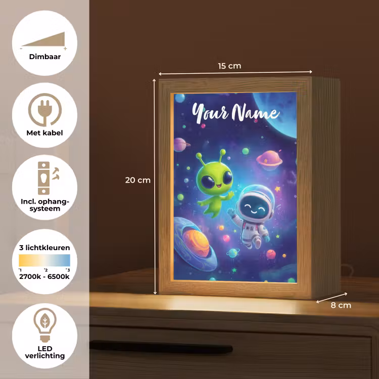 Alien - Astronaut - Ruimte - Planeten Light Box met kabel (Kinderlampje) klein -USP_NL