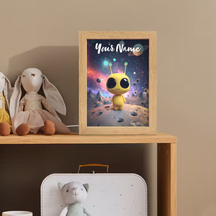 Alien - Ruimte - Geel - Planeten Light Box met kabel (Kinderlampje) klein -sfeer2_kind
