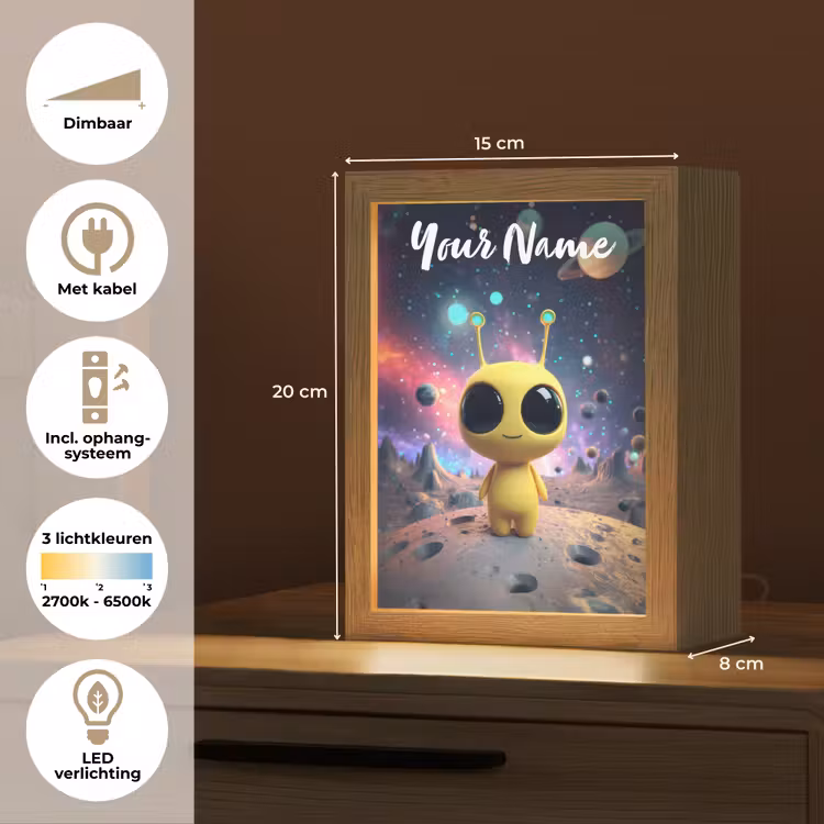 Alien - Ruimte - Geel - Planeten Light Box met kabel (Kinderlampje) klein -USP_NL