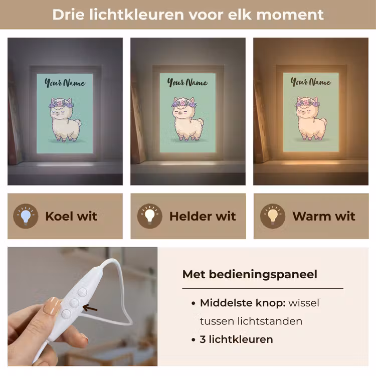 Alpaca - Bloemendiadeem - Groen Light Box met kabel (Kinderlampje) klein -USP_lichtkleurNL