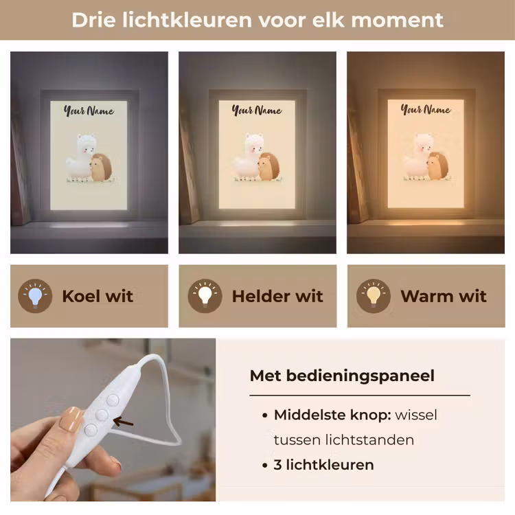 Alpaca - Egel - Bruin - Knuffelen Light Box met kabel (Kinderlampje) klein -USP_lichtkleurNL