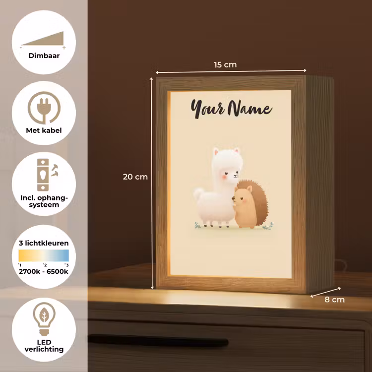 Alpaca - Egel - Bruin - Knuffelen Light Box met kabel (Kinderlampje) klein -USP_NL