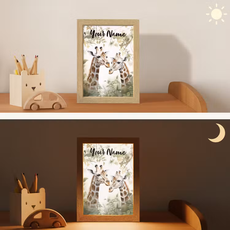 Dieren - Giraffe - Bladeren - Kinderen Light Box met kabel (Kinderlampje) klein -sfeer3_kind