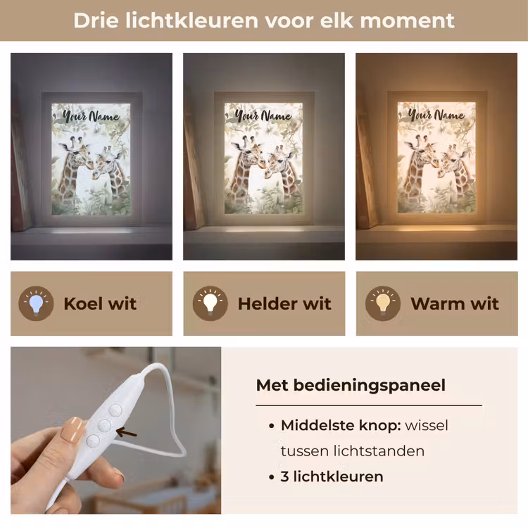 Dieren - Giraffe - Bladeren - Kinderen Light Box met kabel (Kinderlampje) klein -USP_lichtkleurNL