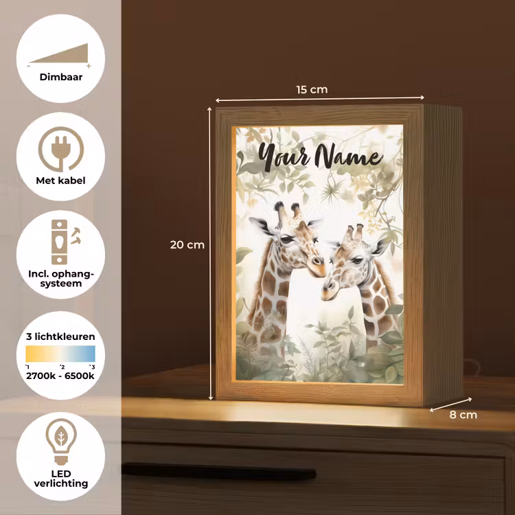 Dieren - Giraffe - Bladeren - Kinderen Light Box met kabel (Kinderlampje) klein -USP_NL
