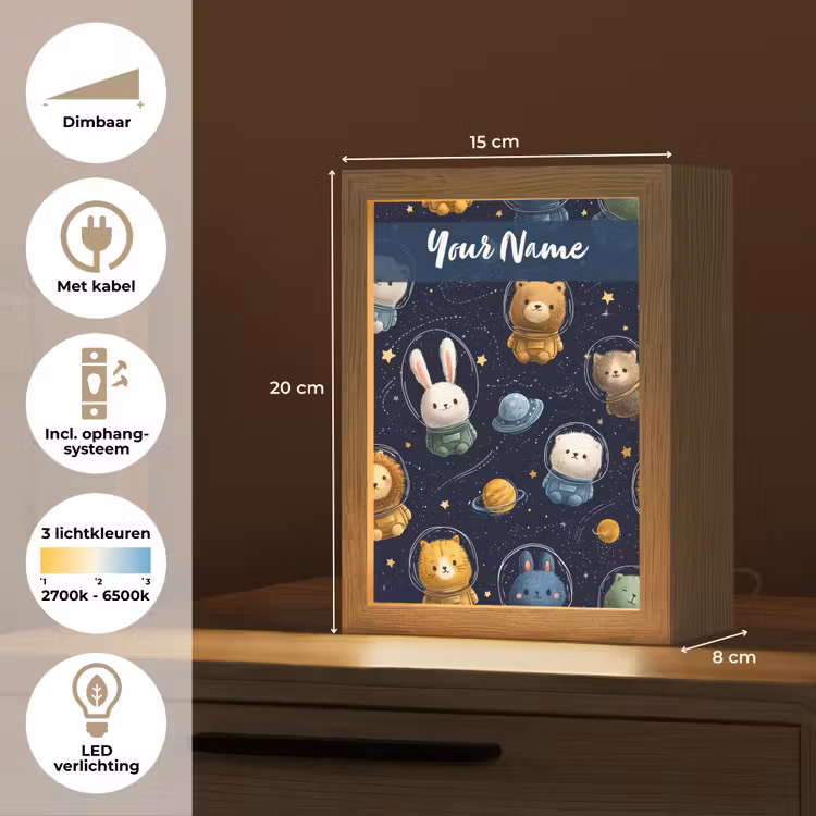 Dieren - Sterrenhemel - Ruimte Light Box met kabel (Kinderlampje) klein -USP_NL
