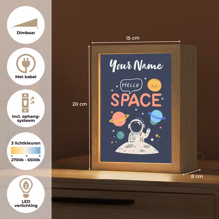 Astronaut - Ruimte - Planeten Light Box met kabel (Kinderlampje) klein -USP_NL