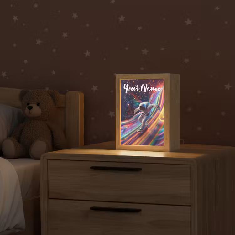 Astronaut - Ruimte - Skateboard - Kleurrijk Light Box met kabel (Kinderlampje) klein -sfeer1_kind