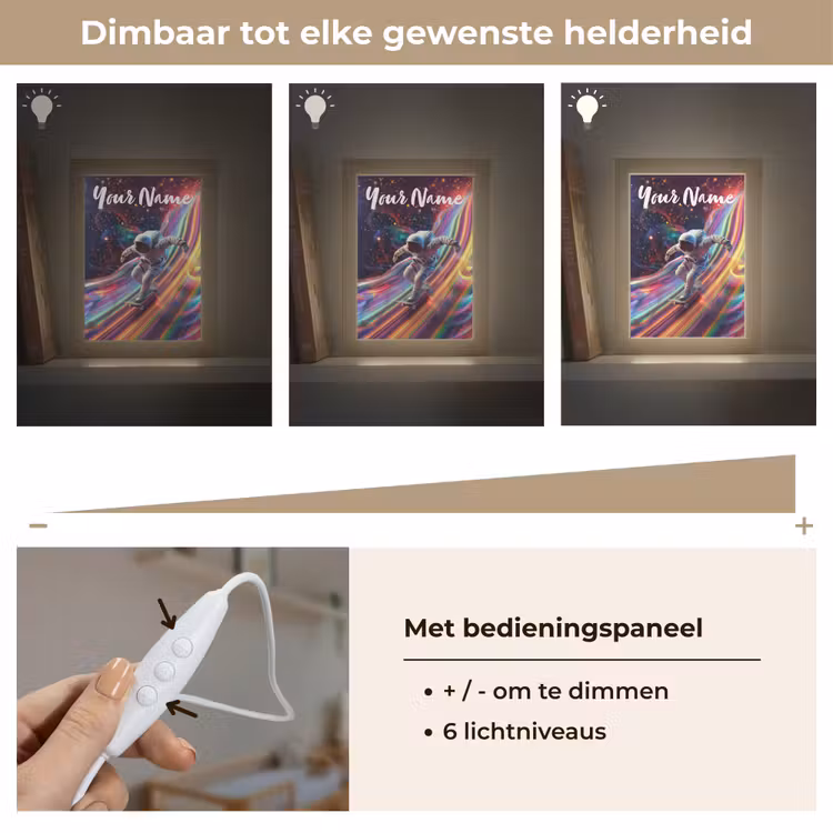 Astronaut - Ruimte - Skateboard - Kleurrijk Light Box met kabel (Kinderlampje) klein -USP_dimbaarNL