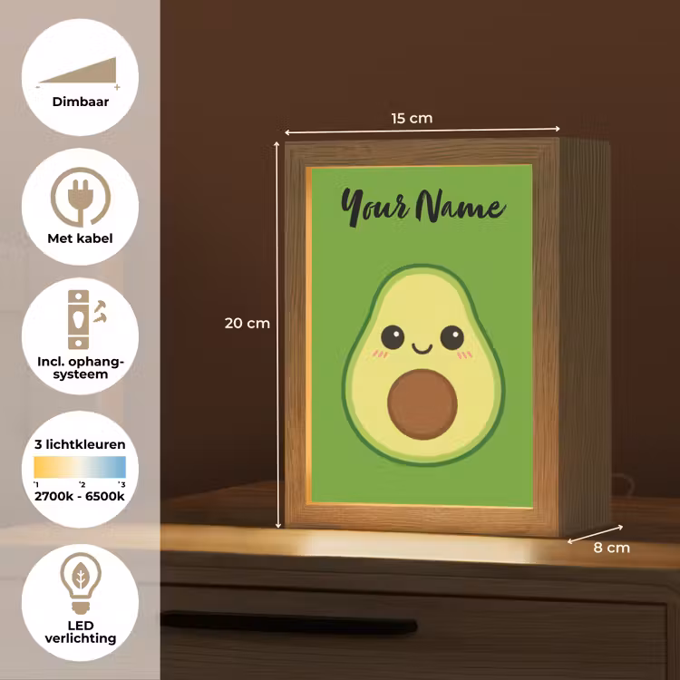Avocado - Groen - Pit - Gezichtje Light Box met kabel (Kinderlampje) klein -USP_NL