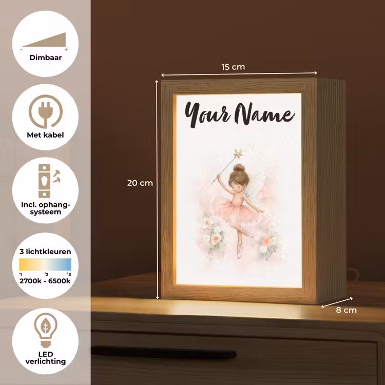 Ballerina - Fee - Bloemen - Roze Light Box met kabel (Kinderlampje) klein -USP_NL