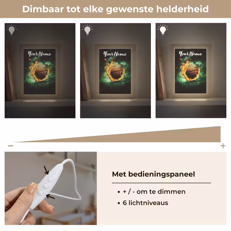 Basketbal - Vuur - Vlammen - Groen Light Box met kabel (Kinderlampje) klein -USP_dimbaarNL