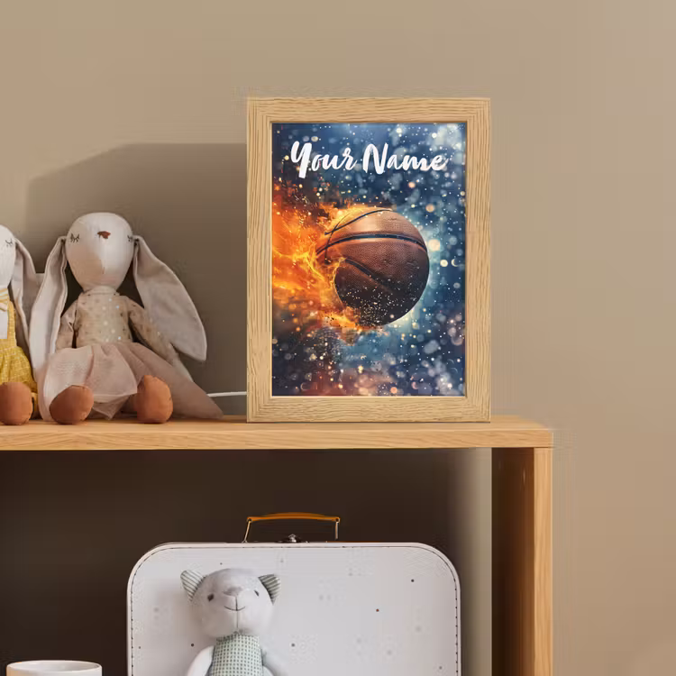 Basketbal - Vuur - Sport - Blauw - Oranje Light Box met kabel (Kinderlampje) klein -sfeer2_kind