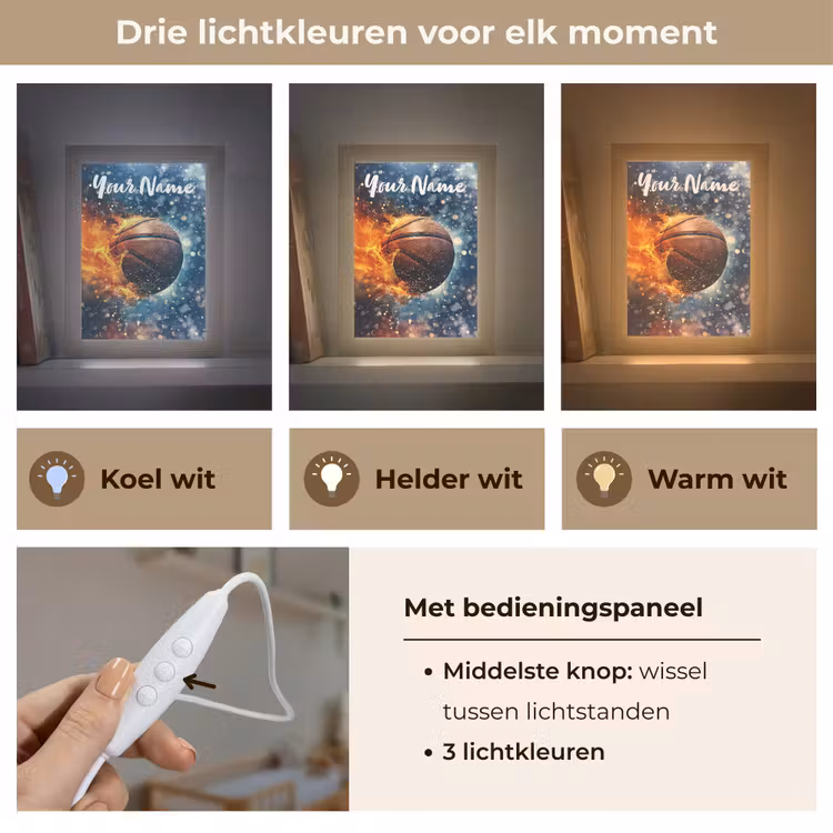 Basketbal - Vuur - Sport - Blauw - Oranje Light Box met kabel (Kinderlampje) klein -USP_lichtkleurNL