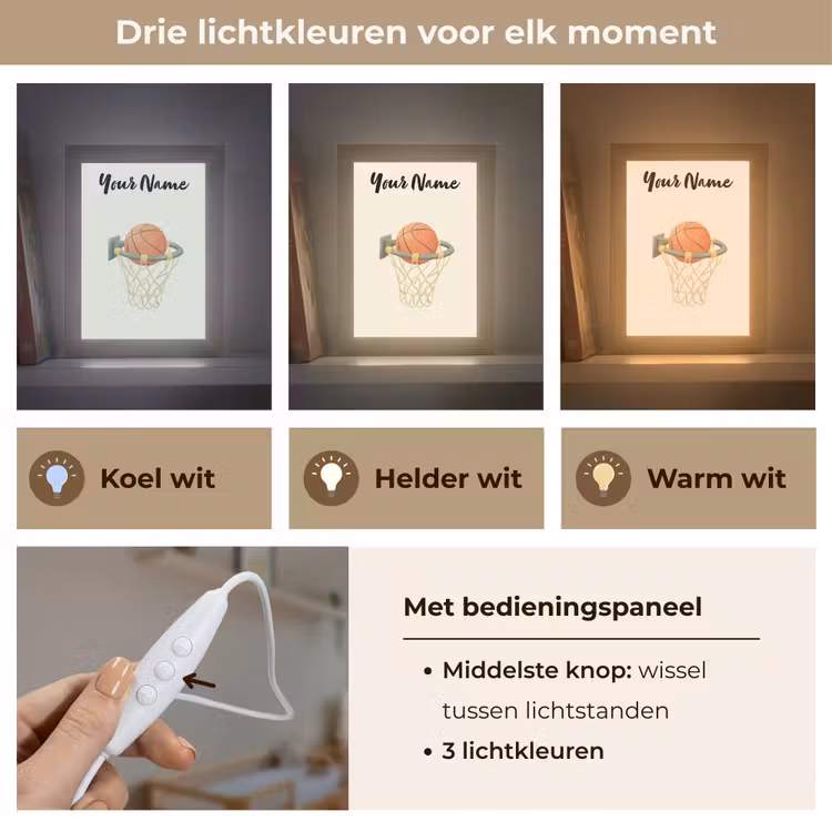 Basketbal - Net - Oranje Light Box met kabel (Kinderlampje) klein -USP_lichtkleurNL