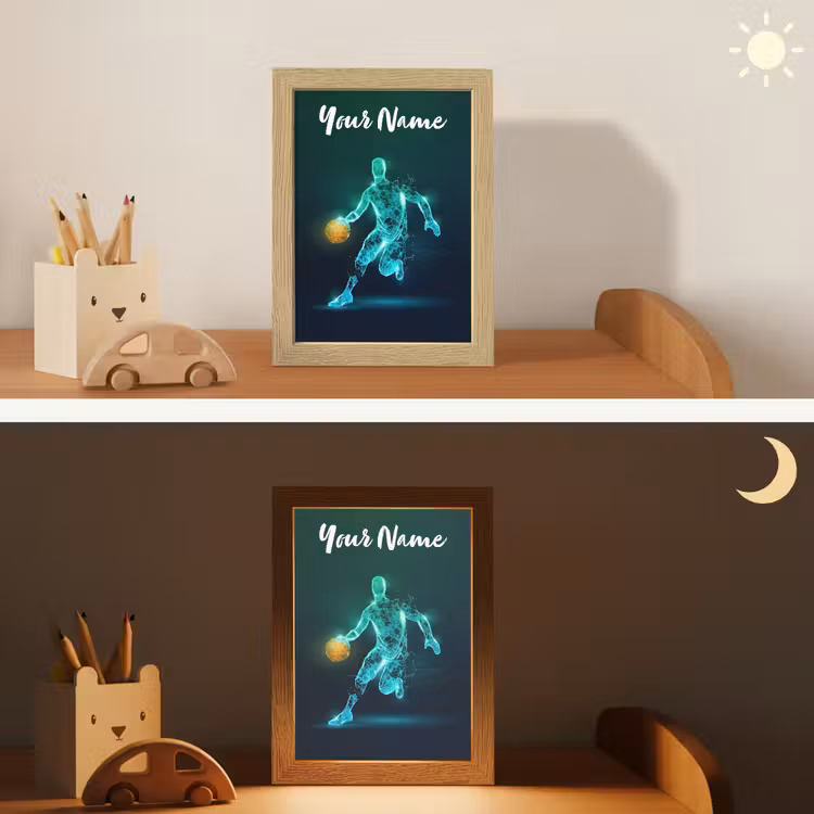 Basketbalspeler - Digitaal - Groen - Blauw Light Box met kabel (Kinderlampje) klein -sfeer3_kind