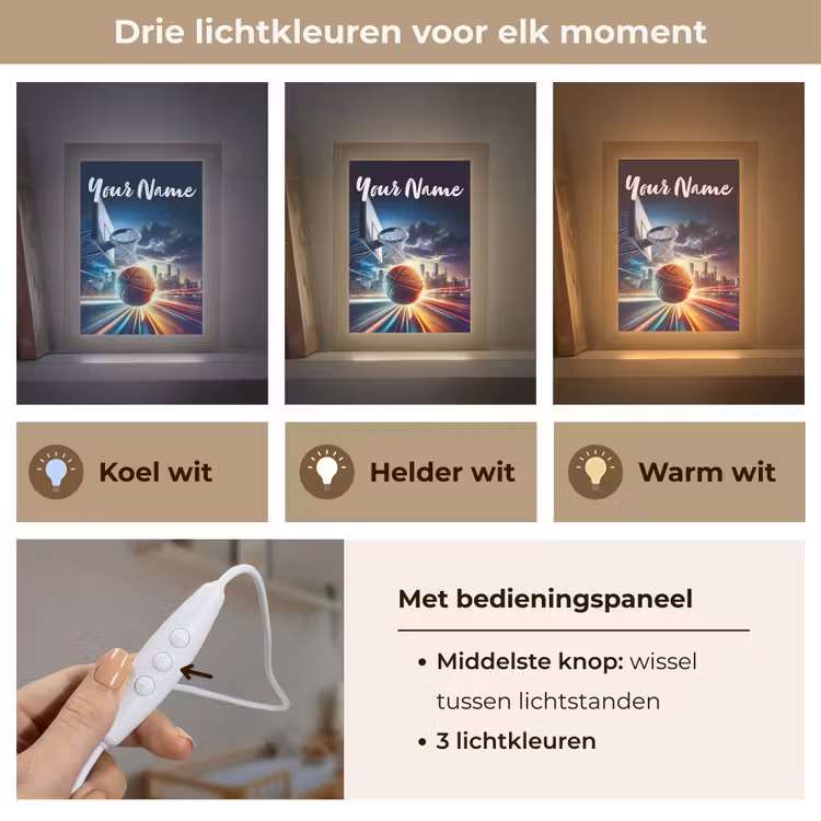 Basketbal - Sport - Basket - Stad Light Box met kabel (Kinderlampje) klein -USP_lichtkleurNL