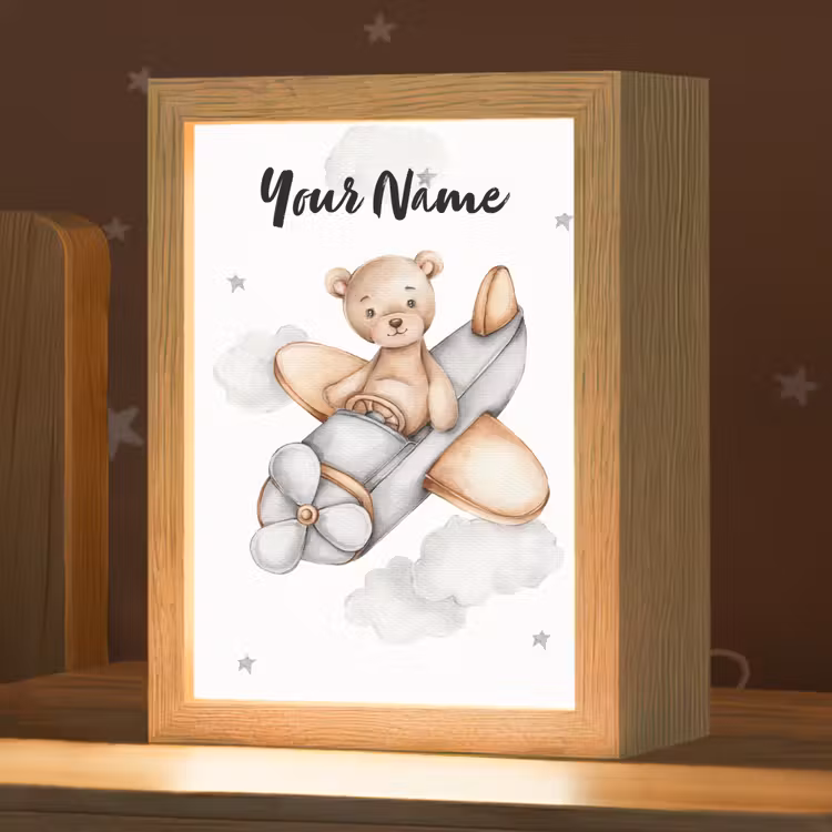 Beer - Vliegtuig - Sterren - Kinderen Light Box met kabel (Kinderlampje) klein -zzz_3d_website