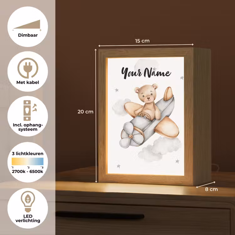 Beer - Vliegtuig - Sterren - Kinderen Light Box met kabel (Kinderlampje) klein -USP_NL