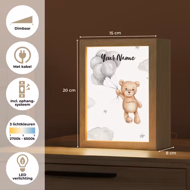 Beer - Ballonen - Sterren - Kinderen Light Box met kabel (Kinderlampje) klein -USP_NL