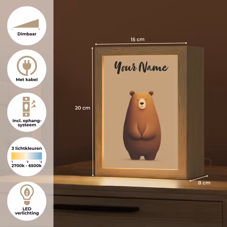 Beer - Minimalistisch - Bruin Light Box met kabel (Kinderlampje) klein -USP_NL