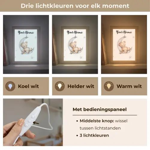 Beer - Maan - Sterren - Kinderen Light Box met kabel (Kinderlampje) klein -USP_lichtkleurNL