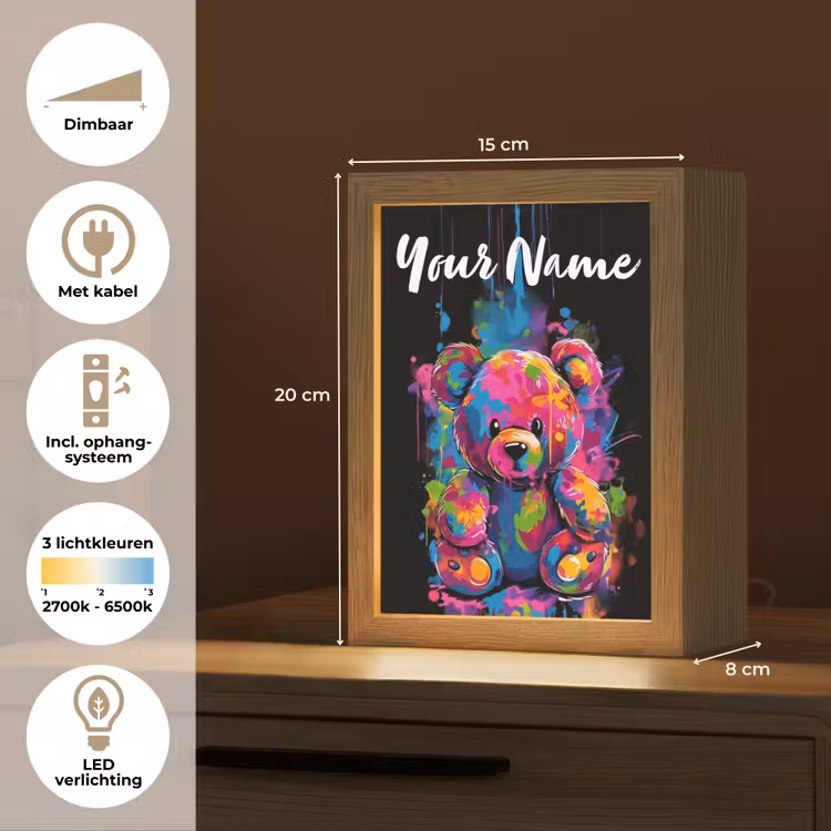 Beer - Verf - Kleurrijk - Knuffeldier Light Box met kabel (Kinderlampje) klein -USP_NL