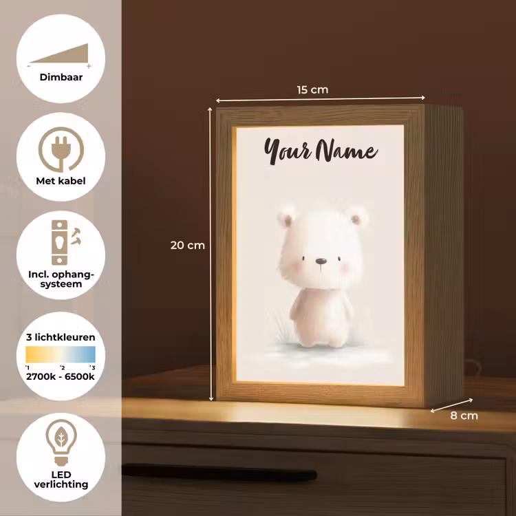 Beertje - Sneeuwvlokje - Wit - Pluizig Light Box met kabel (Kinderlampje) klein -USP_NL