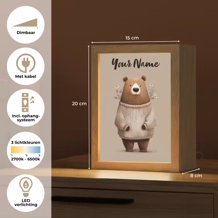 Beer - Witte bloemen - Knus Light Box met kabel (Kinderlampje) klein -USP_NL