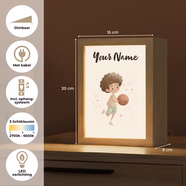 Beige - Jongen - Stippen - Basketbal Light Box met kabel (Kinderlampje) klein -USP_NL