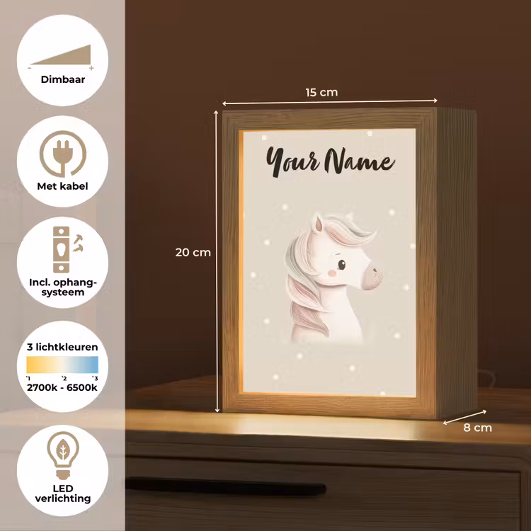 Beige - Pony - Manen - Stippen Light Box met kabel (Kinderlampje) klein -USP_NL
