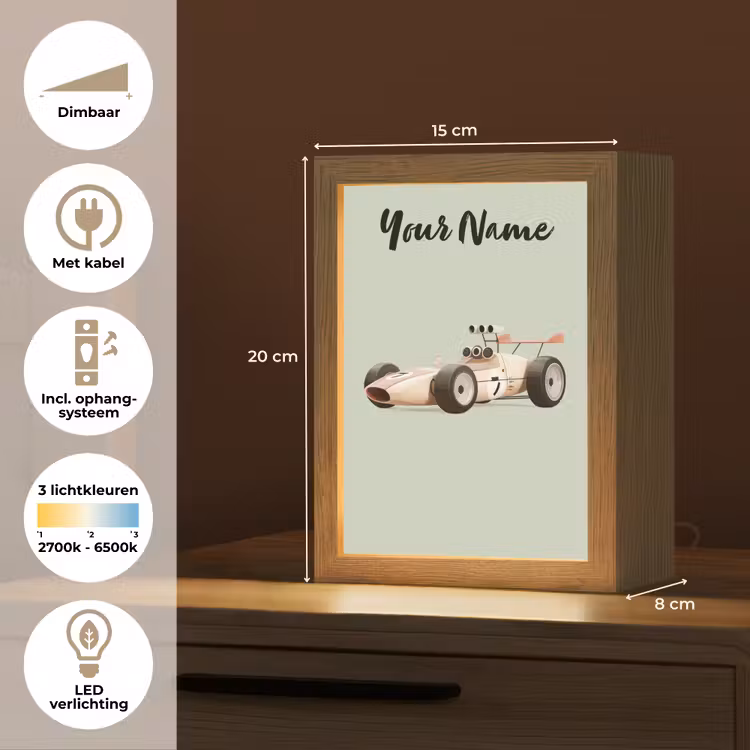 Beige - Raceauto - Groen Light Box met kabel (Kinderlampje) klein -USP_NL