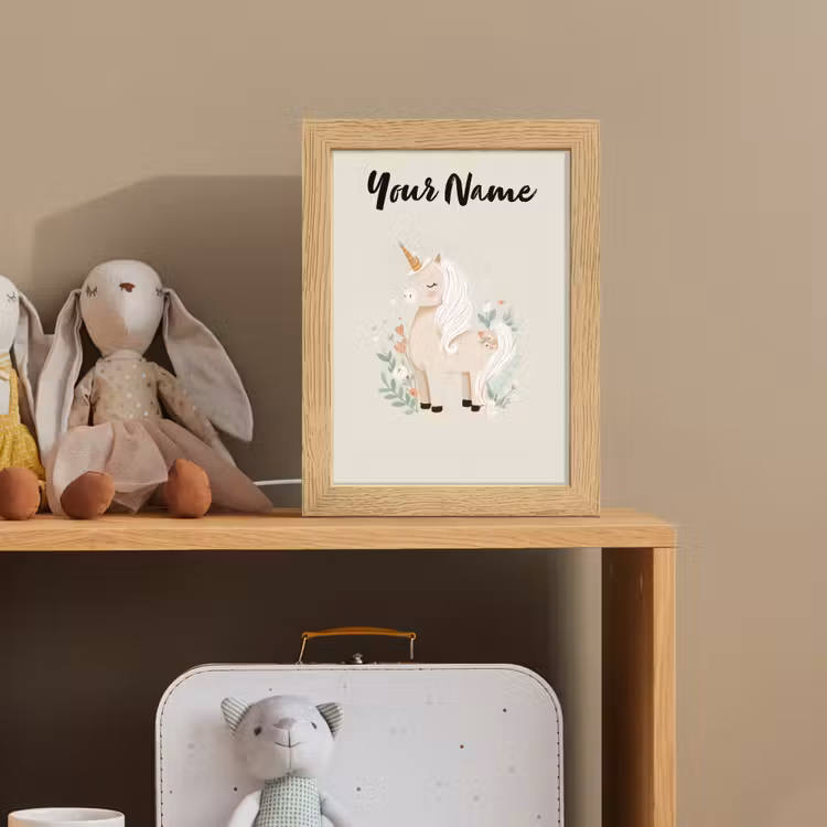 Beige - Eenhoorn - Minimalistisch - Bloemen Light Box met kabel (Kinderlampje) klein -sfeer2_kind