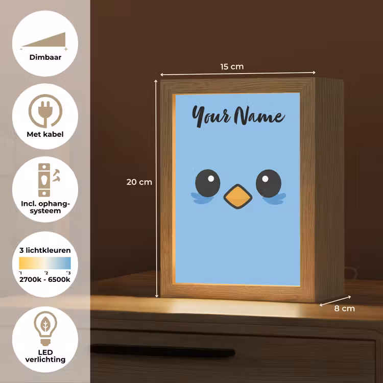 Vogel - Blauw - Gezicht Light Box met kabel (Kinderlampje) klein -USP_NL