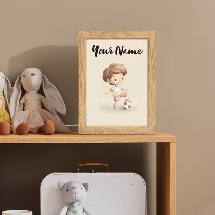 Jongen - Bruin - Voetbal - Minimalistisch Light Box met kabel (Kinderlampje) klein -sfeer2_kind