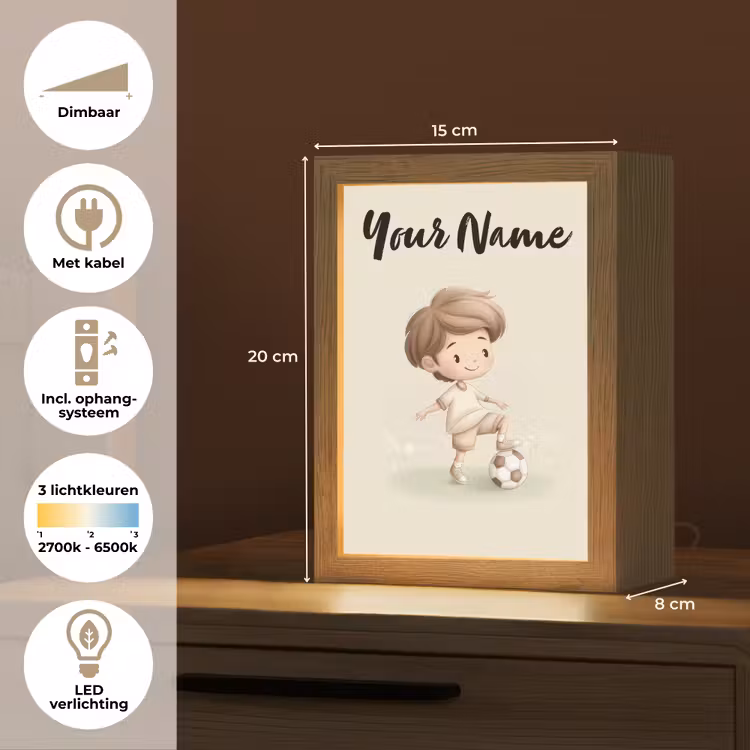 Jongen - Bruin - Voetbal - Minimalistisch Light Box met kabel (Kinderlampje) klein -USP_NL