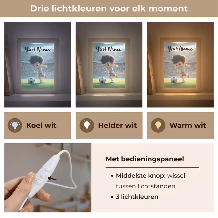 Jongen - Voetbal - Stadion - Zonlicht Light Box met kabel (Kinderlampje) klein -USP_lichtkleurNL