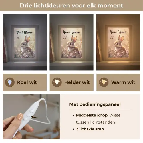 Konijntje - Bruin - Bloemen - Vlinders Light Box met kabel (Kinderlampje) klein -USP_lichtkleurNL