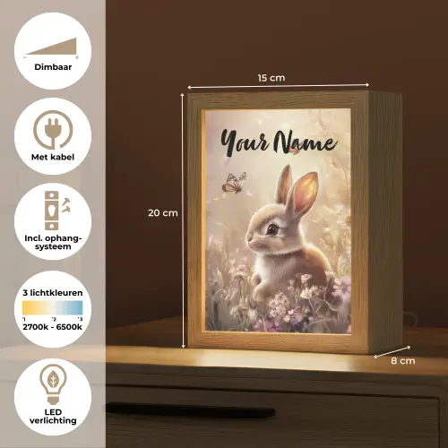 Konijntje - Bruin - Bloemen - Vlinders Light Box met kabel (Kinderlampje) klein -USP_NL