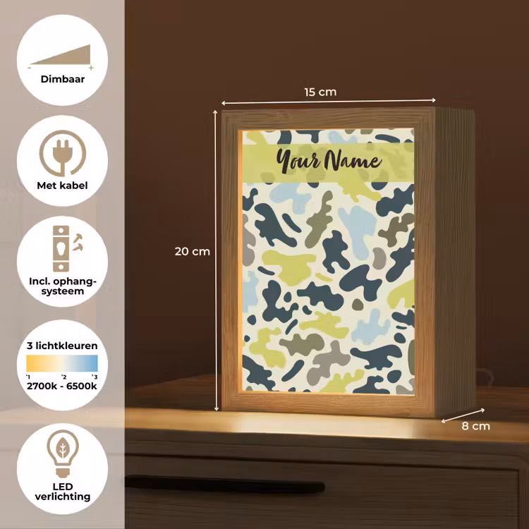 Camouflage - Groen - Blauw - Jongens - Kinderen Light Box met kabel (Kinderlampje) klein -USP_NL