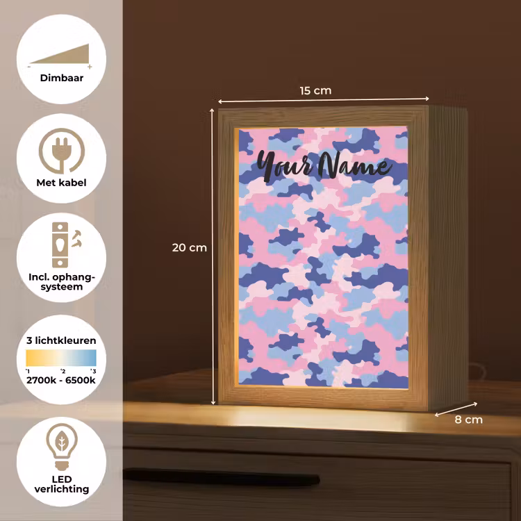 Camouflage - Roze - Blauw Light Box met kabel (Kinderlampje) klein -USP_NL