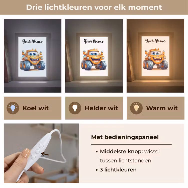 Auto - Oranje - Jongen - Kind Light Box met kabel (Kinderlampje) klein -USP_lichtkleurNL