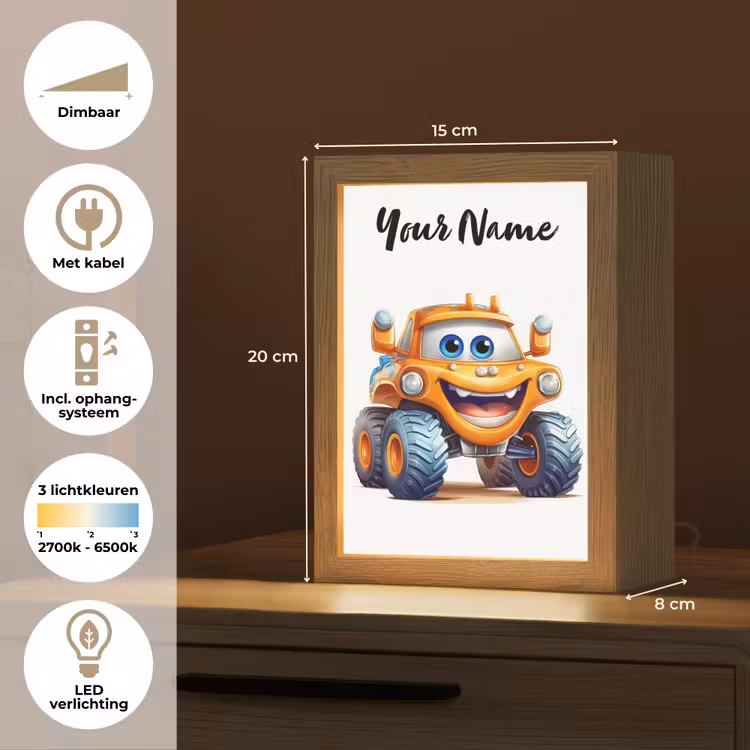 Auto - Oranje - Jongen - Kind Light Box met kabel (Kinderlampje) klein -USP_NL