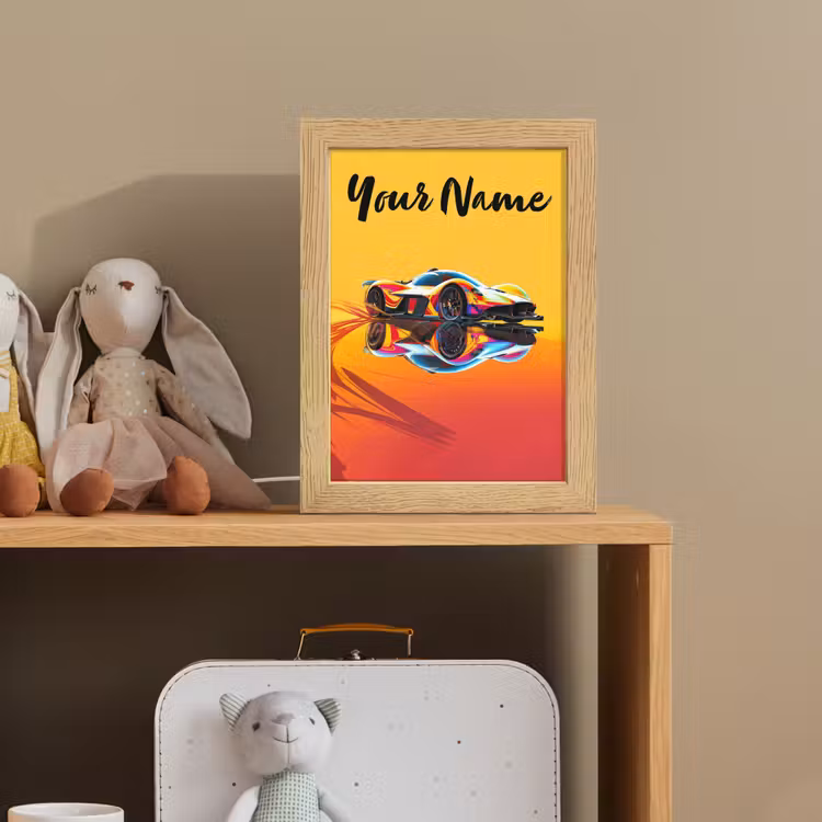 Auto - Race - F1 - Jongens - Geel - Rood Light Box met kabel (Kinderlampje) klein -sfeer2_kind