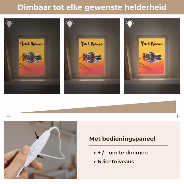 Auto - Race - F1 - Jongens - Geel - Rood Light Box met kabel (Kinderlampje) klein -USP_dimbaarNL