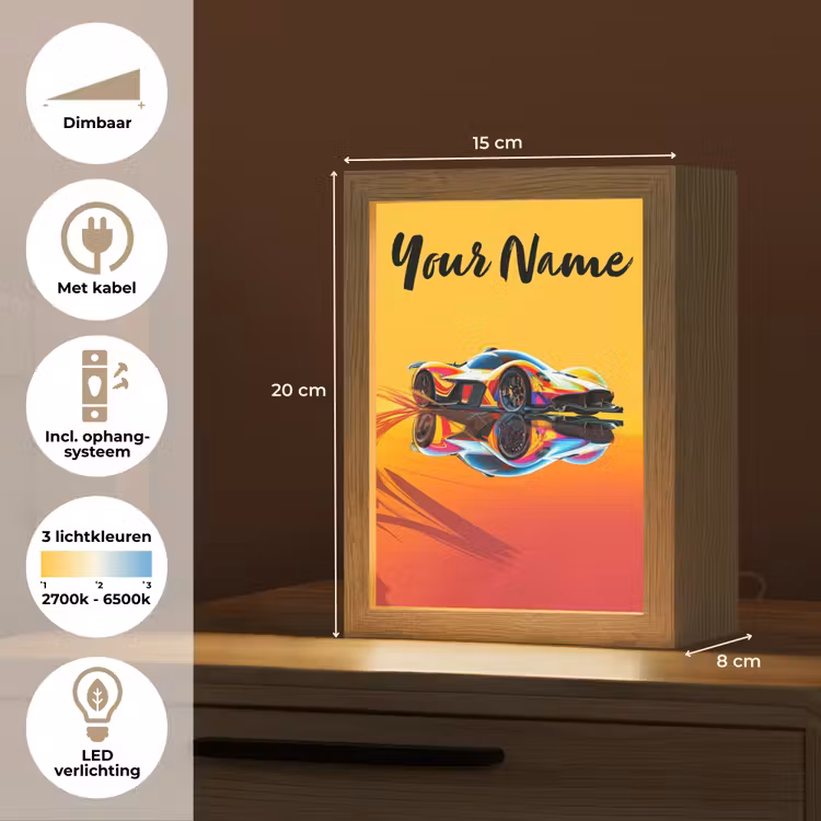 Auto - Race - F1 - Jongens - Geel - Rood Light Box met kabel (Kinderlampje) klein -USP_NL